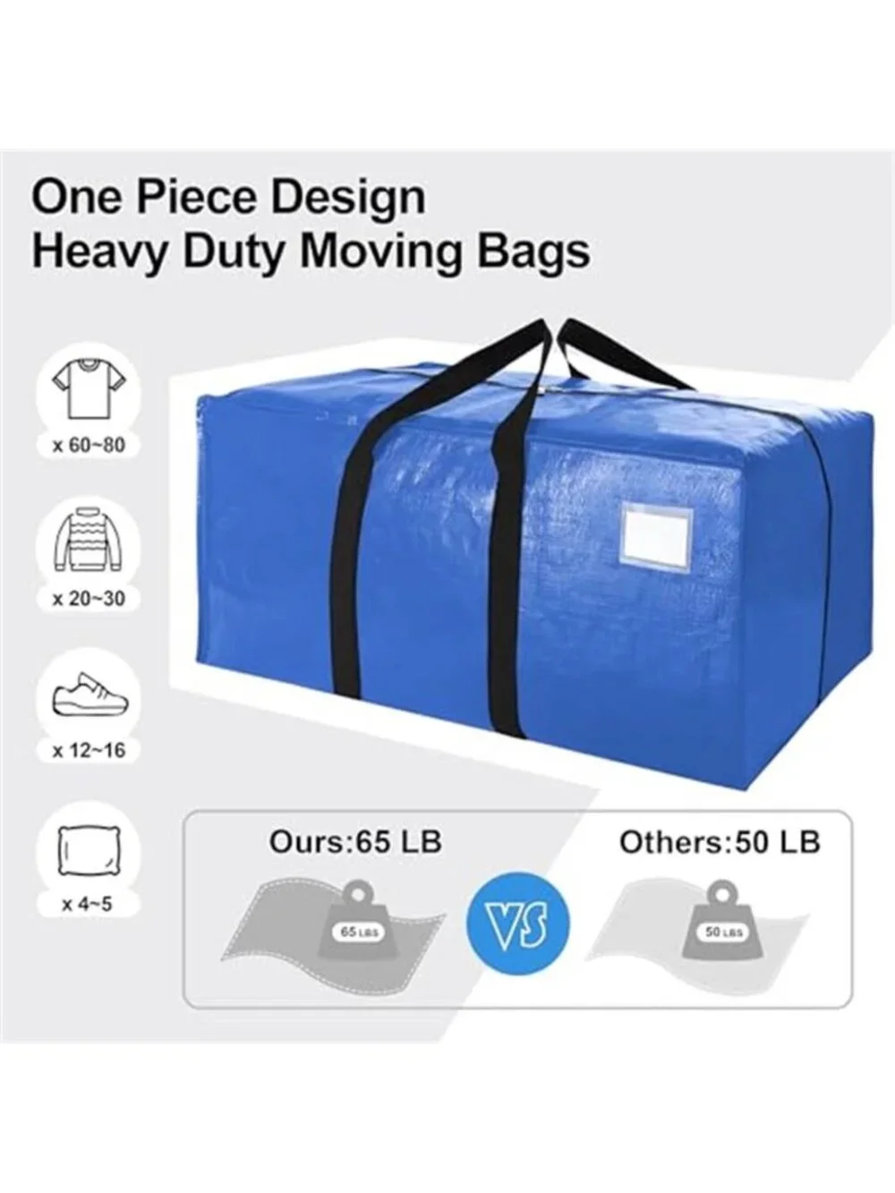 Heavy Duty Extra Large Moving Bags W/Backpack Straps - Strong Handles & Zippers